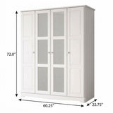 72" White Solid Wood Mirrored Four Door Combo Dresser