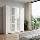 72" White Solid Wood Mirrored Four Door Combo Dresser