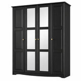 72" Black Solid Wood Mirrored Four Door Combo Dresser
