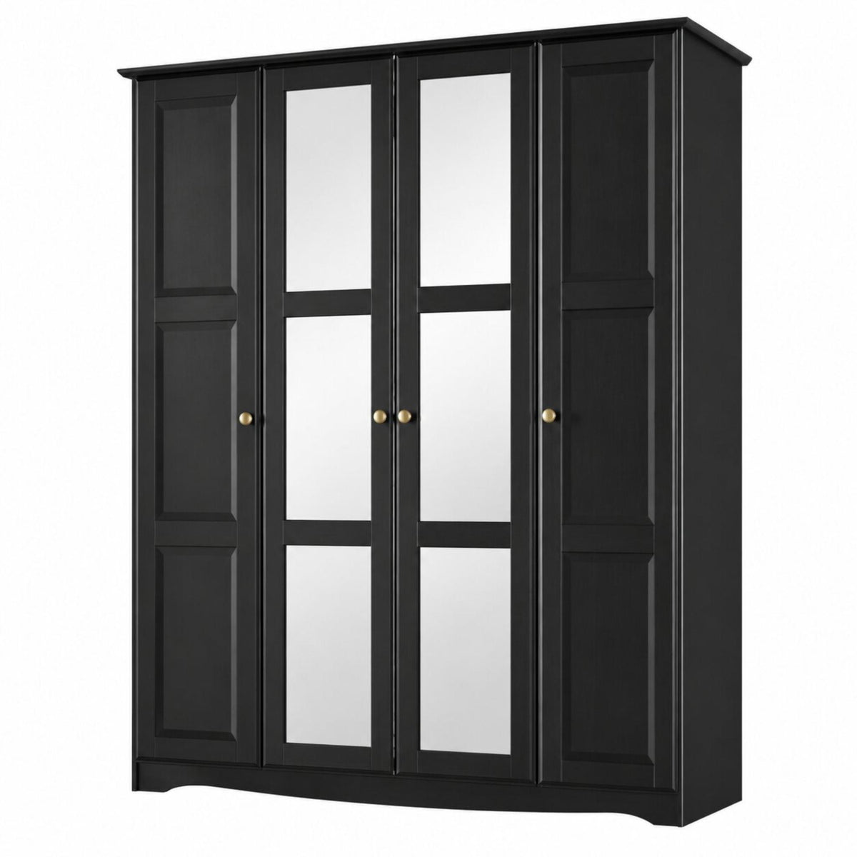 72" Black Solid Wood Mirrored Four Door Combo Dresser
