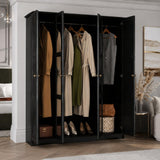 72" Black Solid Wood Mirrored Four Door Combo Dresser