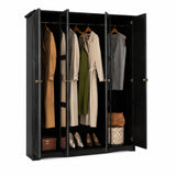 72" Black Solid Wood Mirrored Four Door Combo Dresser