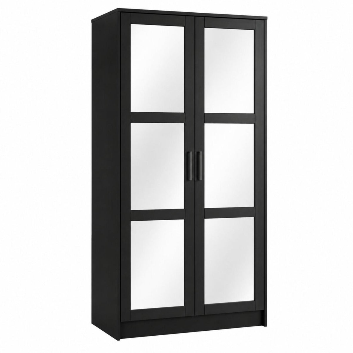 72" Black Solid Wood Mirrored Two Door Combo Dresser - HomeRoots - Flyclothing LLC