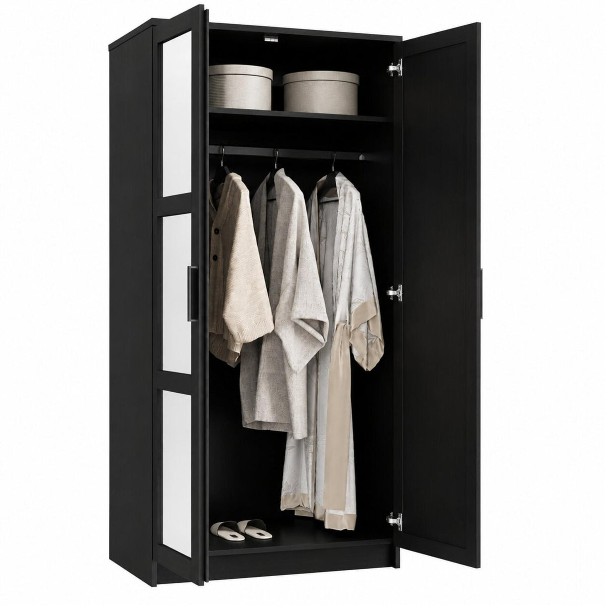 72" Black Solid Wood Mirrored Two Door Combo Dresser - HomeRoots - Flyclothing LLC