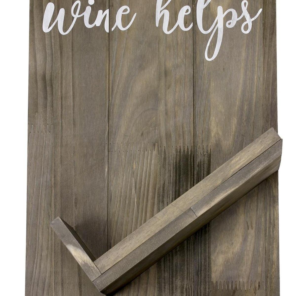 20" X 10" Gray Life Happens Wine Helps Rustic Wood Wall Decor