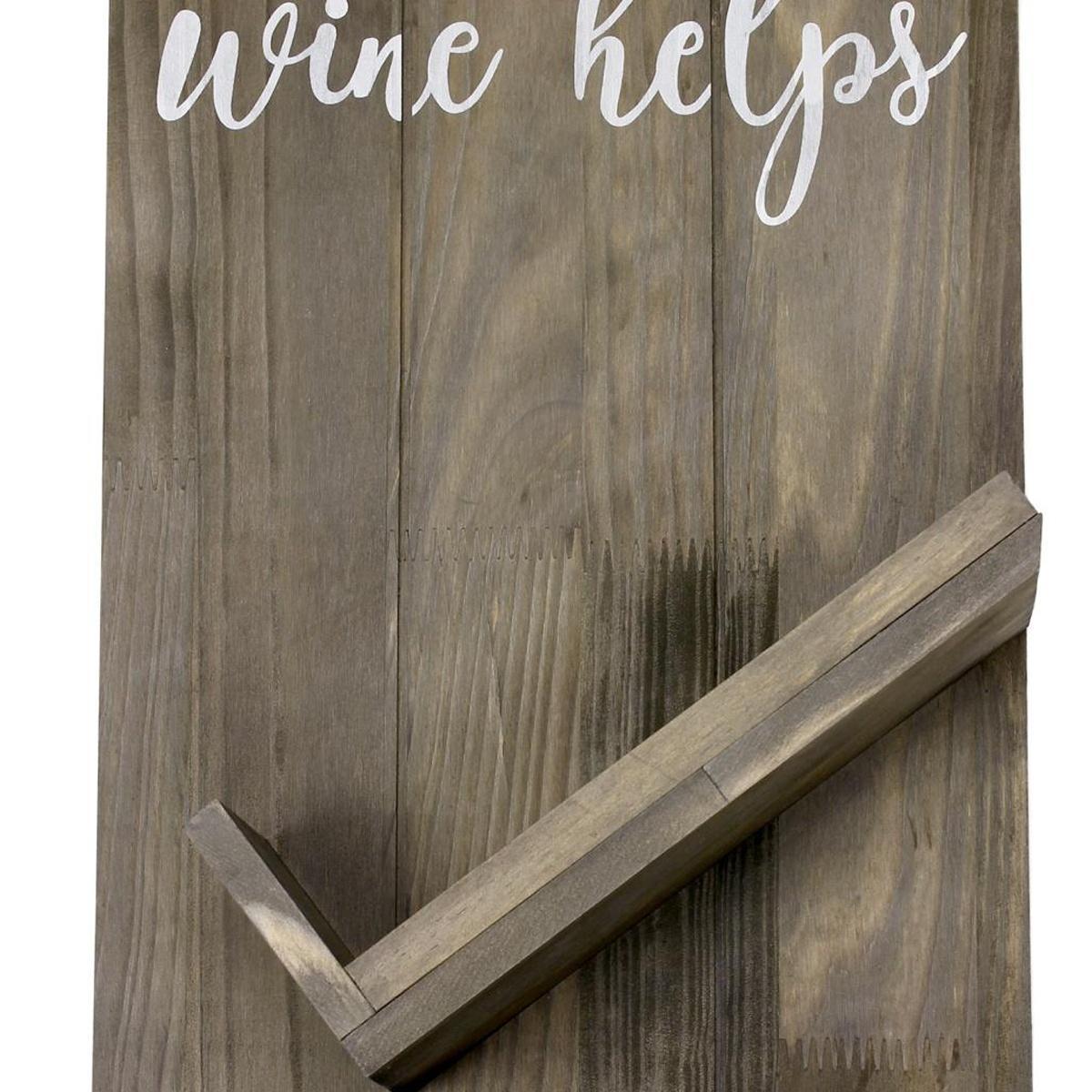 20" X 10" Gray Life Happens Wine Helps Rustic Wood Wall Decor