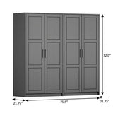 72" Gray Solid Wood Four Door Combo Dresser