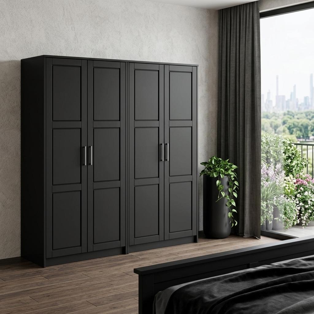 72" Black Solid Wood Four Door Combo Dresser - HomeRoots - Flyclothing LLC