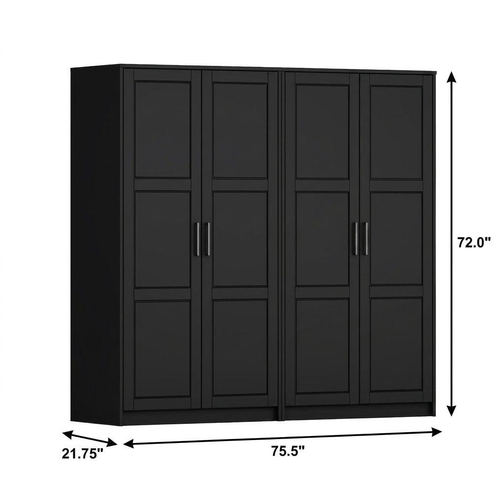 72" Black Solid Wood Four Door Combo Dresser - HomeRoots - Flyclothing LLC