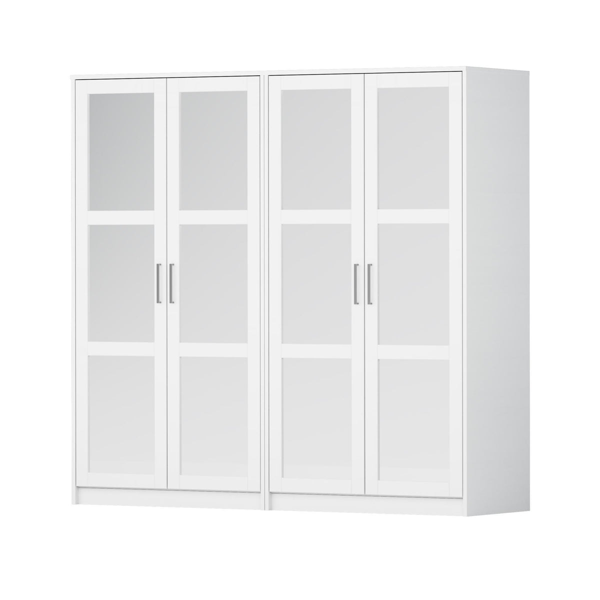 72" White Solid Wood Mirrored Four Door Combo Dresser