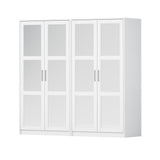 72" White Solid Wood Mirrored Four Door Combo Dresser