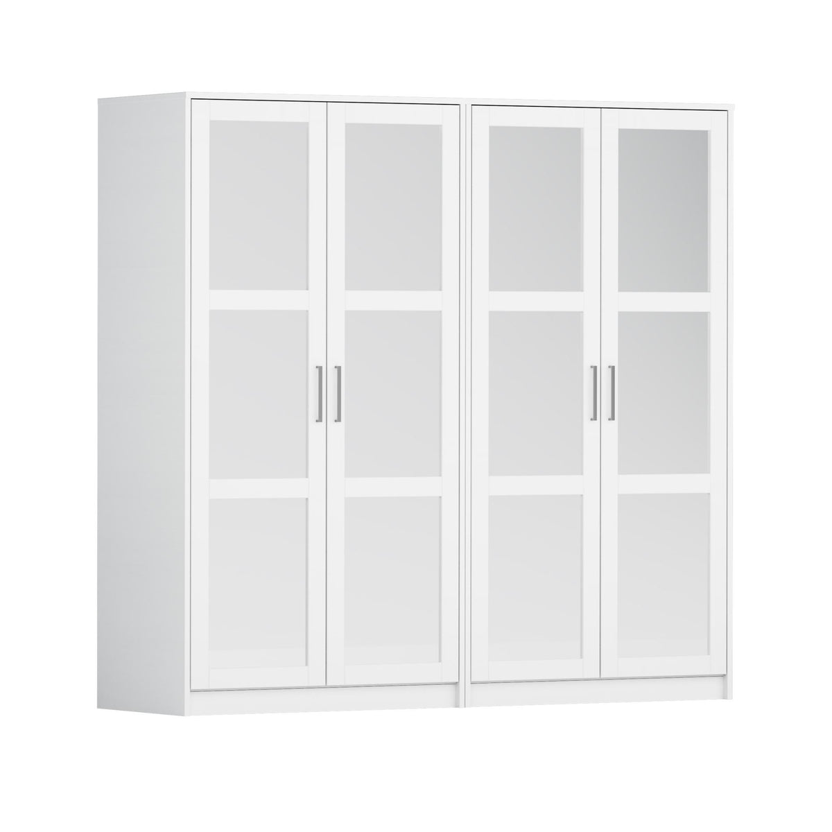 72" White Solid Wood Mirrored Four Door Combo Dresser