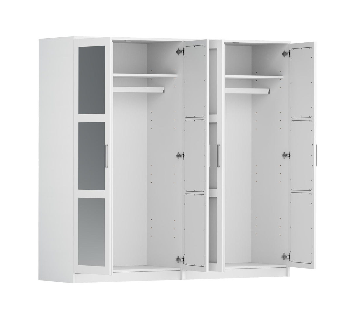 72" White Solid Wood Mirrored Four Door Combo Dresser
