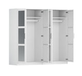 72" White Solid Wood Mirrored Four Door Combo Dresser