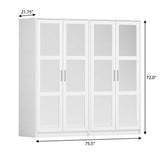 72" White Solid Wood Mirrored Four Door Combo Dresser