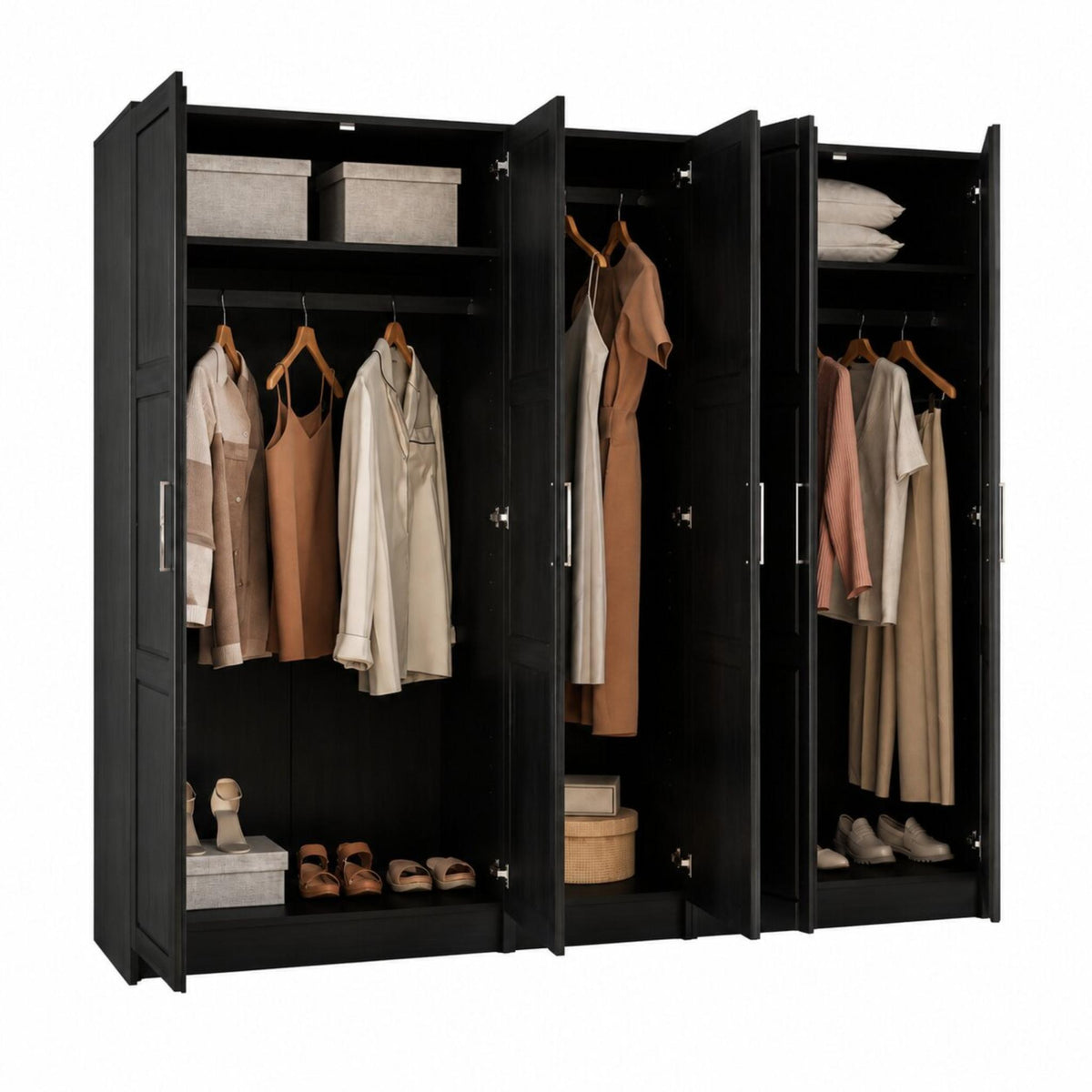 72" Black Solid Wood Five Door Combo Dresser