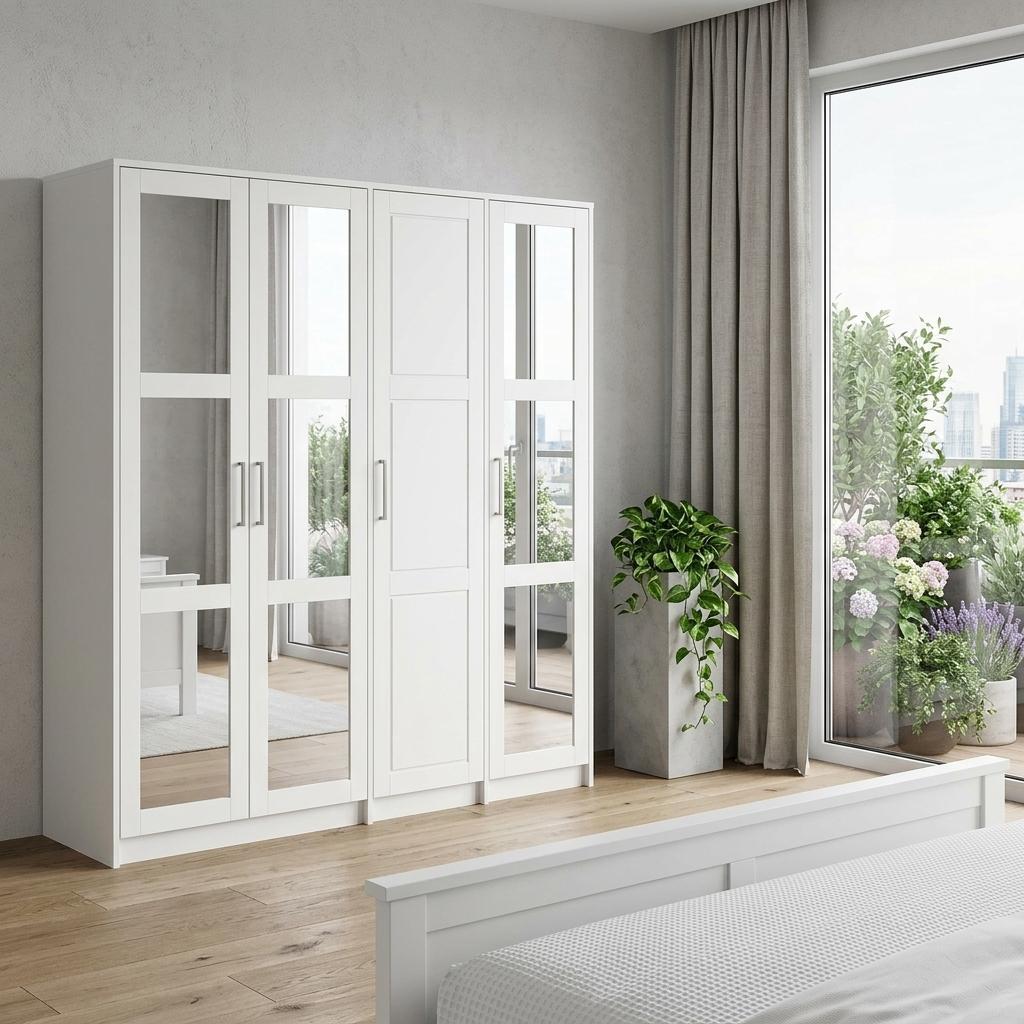 72" White Solid Wood Mirrored Five Door Combo Dresser - HomeRoots - Flyclothing LLC