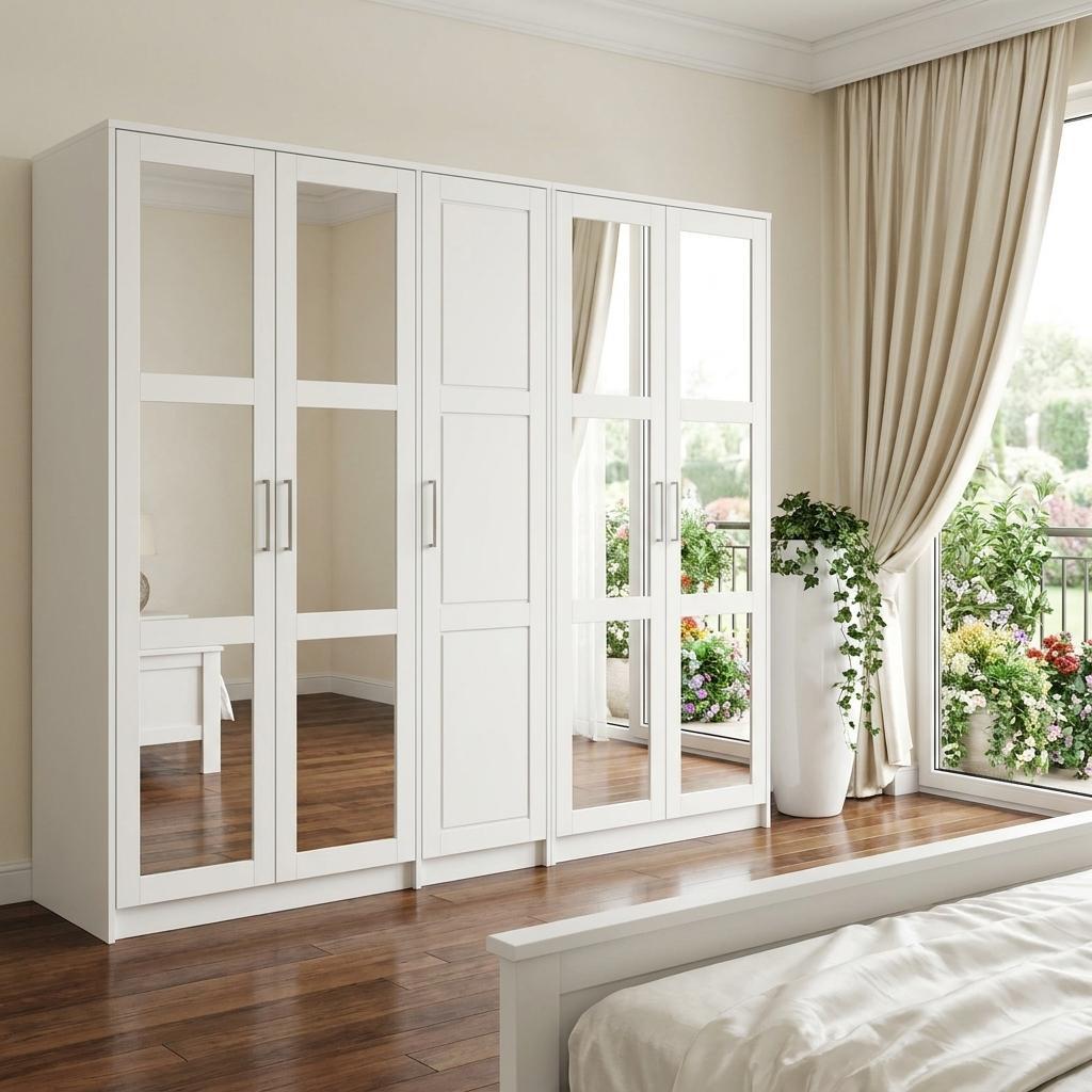 72" White Solid Wood Mirrored Five Door Combo Dresser - HomeRoots - Flyclothing LLC