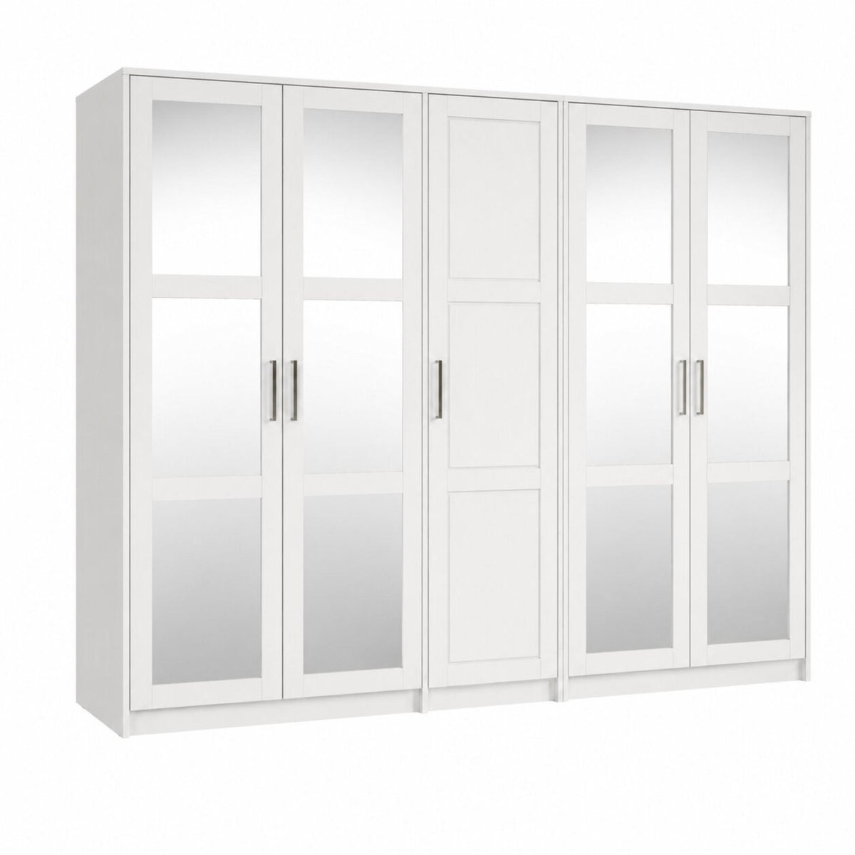 72" White Solid Wood Mirrored Five Door Combo Dresser - HomeRoots - Flyclothing LLC