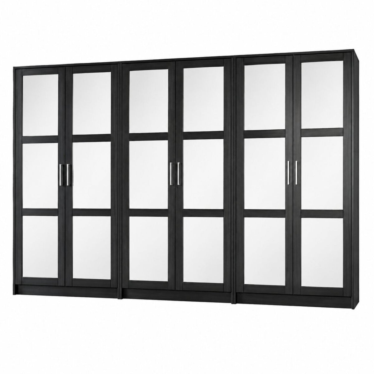 72" Black Solid Wood Mirrored Six Door Combo Dresser - HomeRoots - Flyclothing LLC