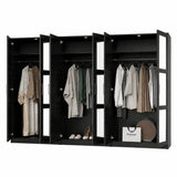 72" Black Solid Wood Mirrored Six Door Combo Dresser - HomeRoots - Flyclothing LLC