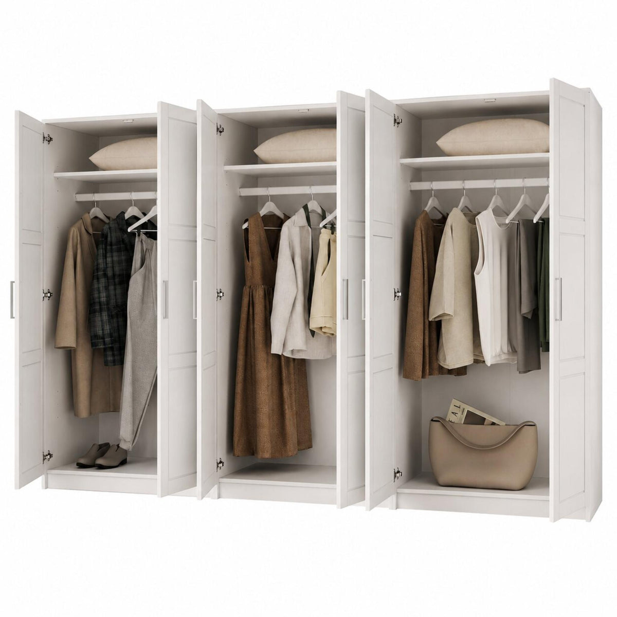 72" White Solid Wood Six Door Combo Dresser