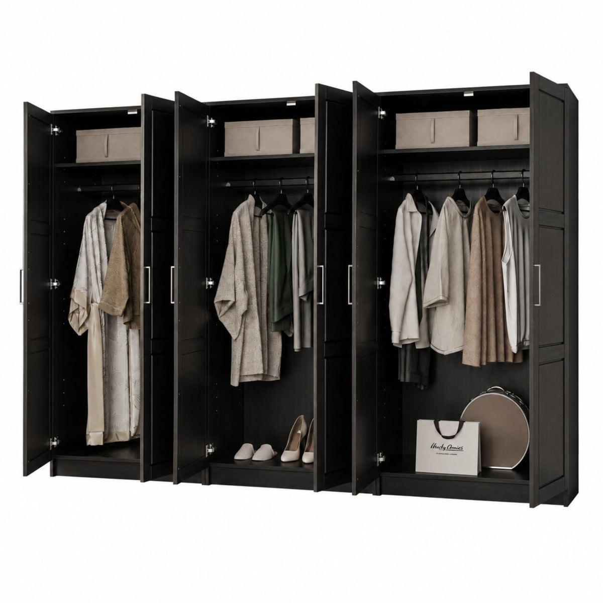 72" Gray Solid Wood Six Door Combo Dresser