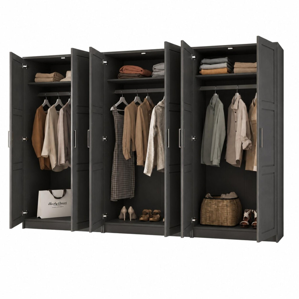 72" Black Solid Wood Six Door Combo Dresser - HomeRoots - Flyclothing LLC