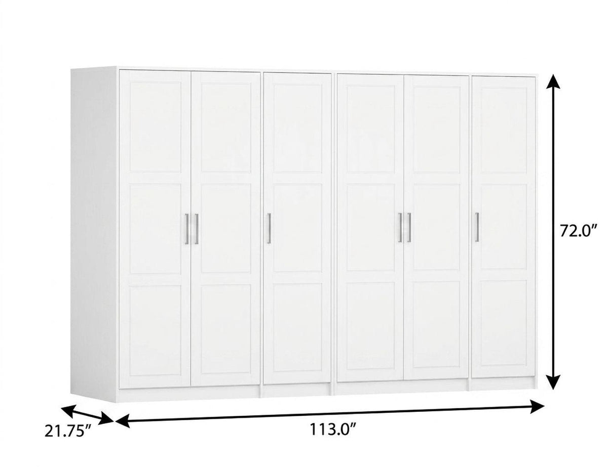 72" White Solid Wood Six Door Combo Dresser