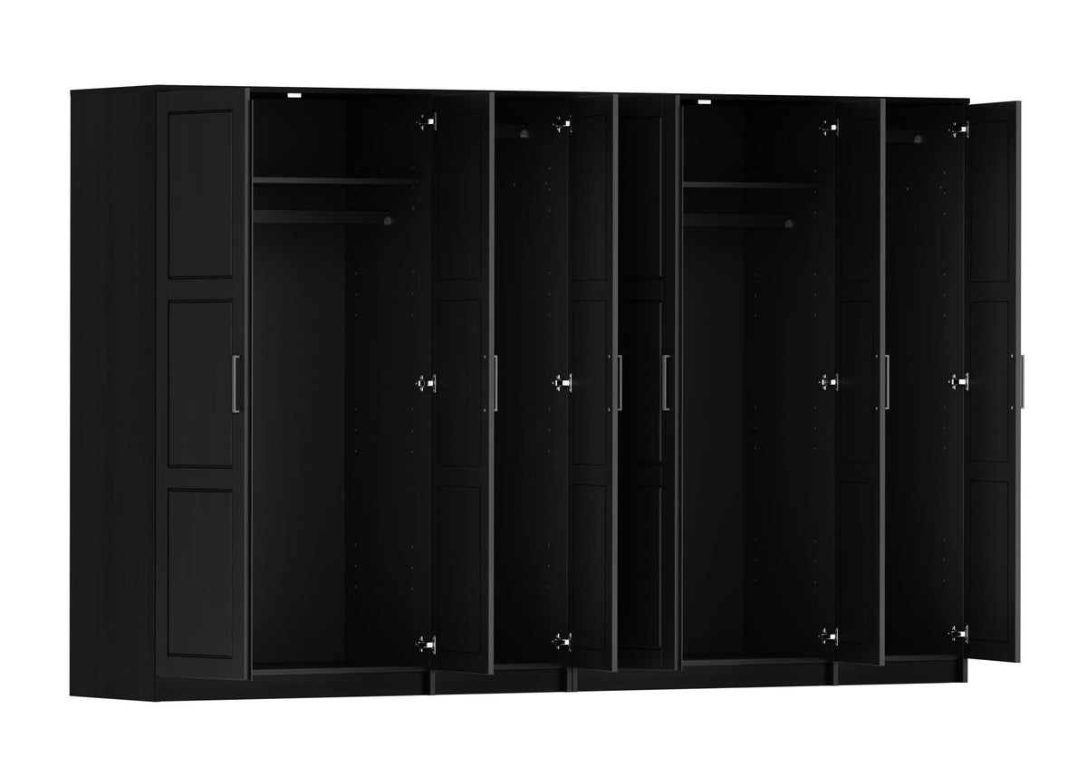 72" Black Solid Wood Six Door Combo Dresser