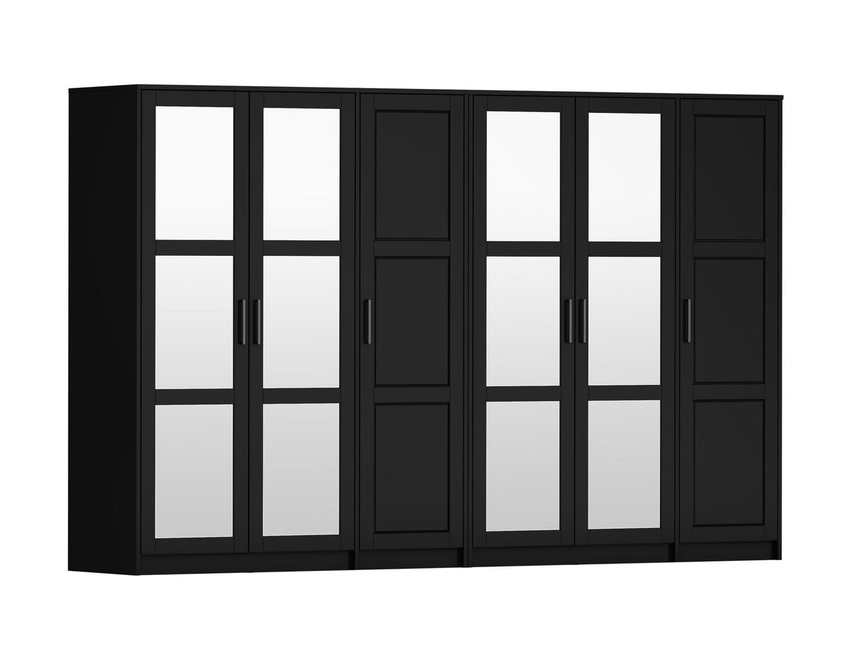 72" Black Solid Wood Mirrored Six Door Combo Dresser - HomeRoots - Flyclothing LLC