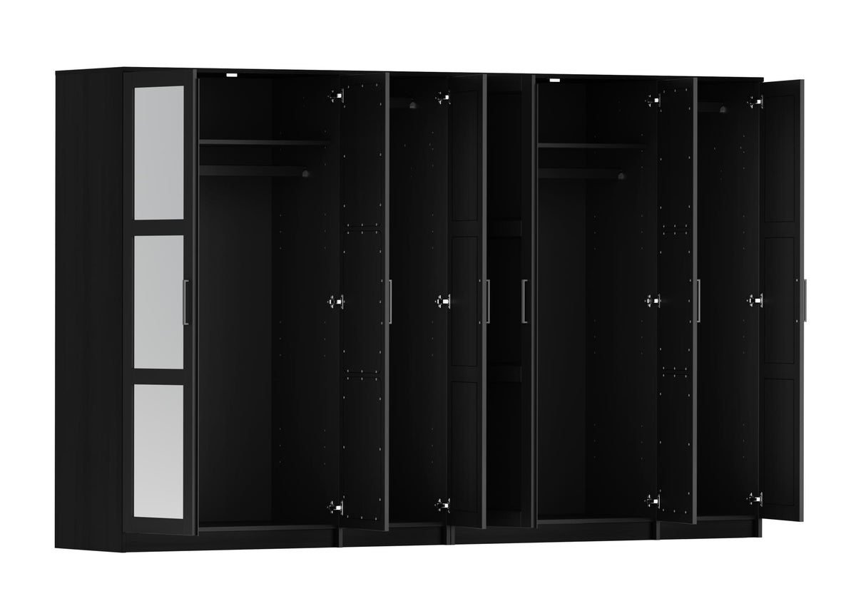 72" Black Solid Wood Mirrored Six Door Combo Dresser - HomeRoots - Flyclothing LLC