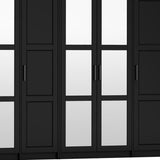 72" Black Solid Wood Mirrored Six Door Combo Dresser - HomeRoots - Flyclothing LLC