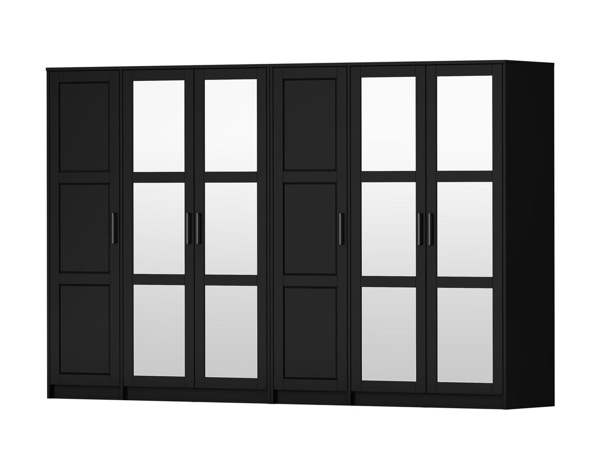 72" Black Solid Wood Mirrored Six Door Combo Dresser - HomeRoots - Flyclothing LLC