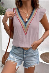 Full Size Ruffled V-Neck Cap Sleeve Blouse - Trendsi