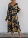Perfee Printed Surplice Long Sleeve Midi Dress - Trendsi