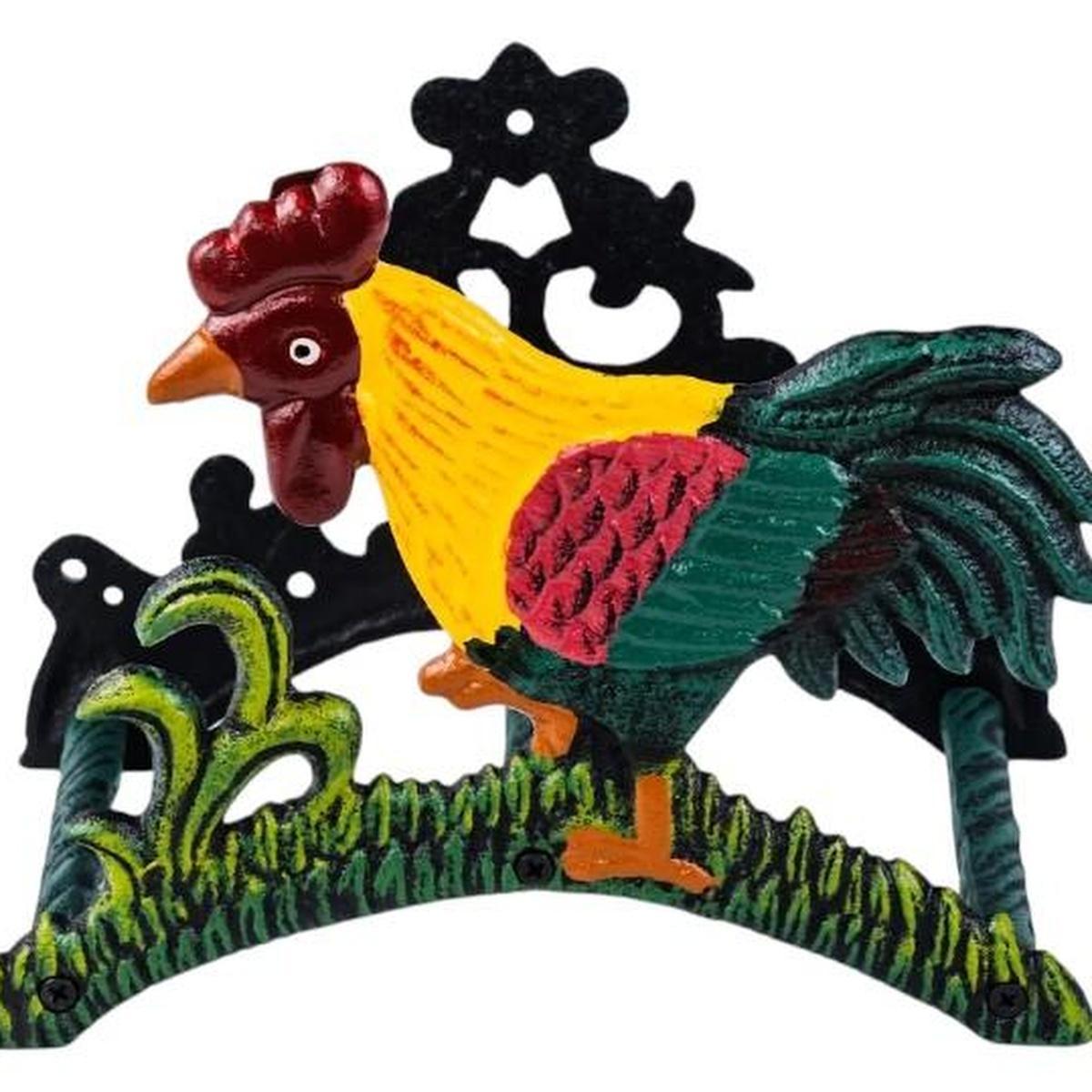 8" Black Yellow Red And Green Cast Iron Rooster Garden Hose Hanger - HomeRoots - Flyclothing LLC