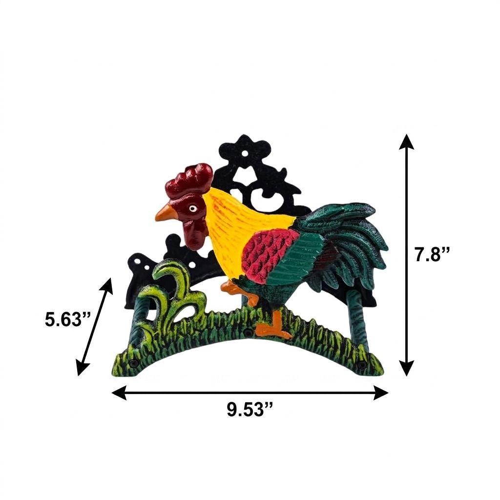 8" Black Yellow Red And Green Cast Iron Rooster Garden Hose Hanger - HomeRoots - Flyclothing LLC