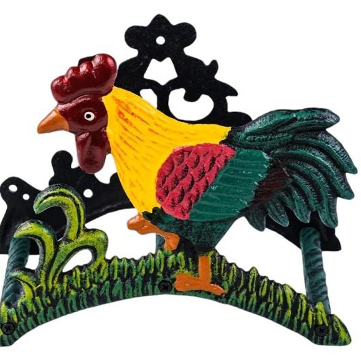 8" Black Yellow Red And Green Cast Iron Rooster Garden Hose Hanger - HomeRoots - Flyclothing LLC