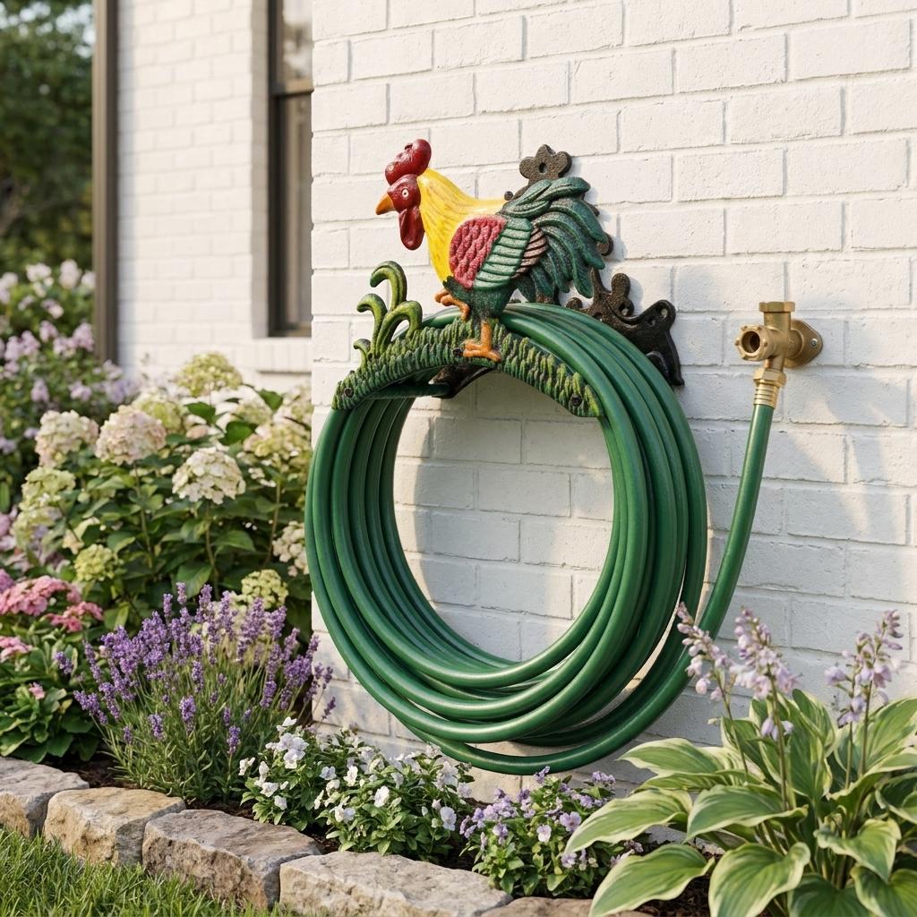 8" Black Yellow Red And Green Cast Iron Rooster Garden Hose Hanger - HomeRoots - Flyclothing LLC