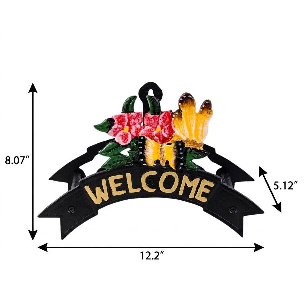 8" Black Yellow And Pink Iron Floral Bouquet Welcome Garden Hose Hanger - HomeRoots - Flyclothing LLC