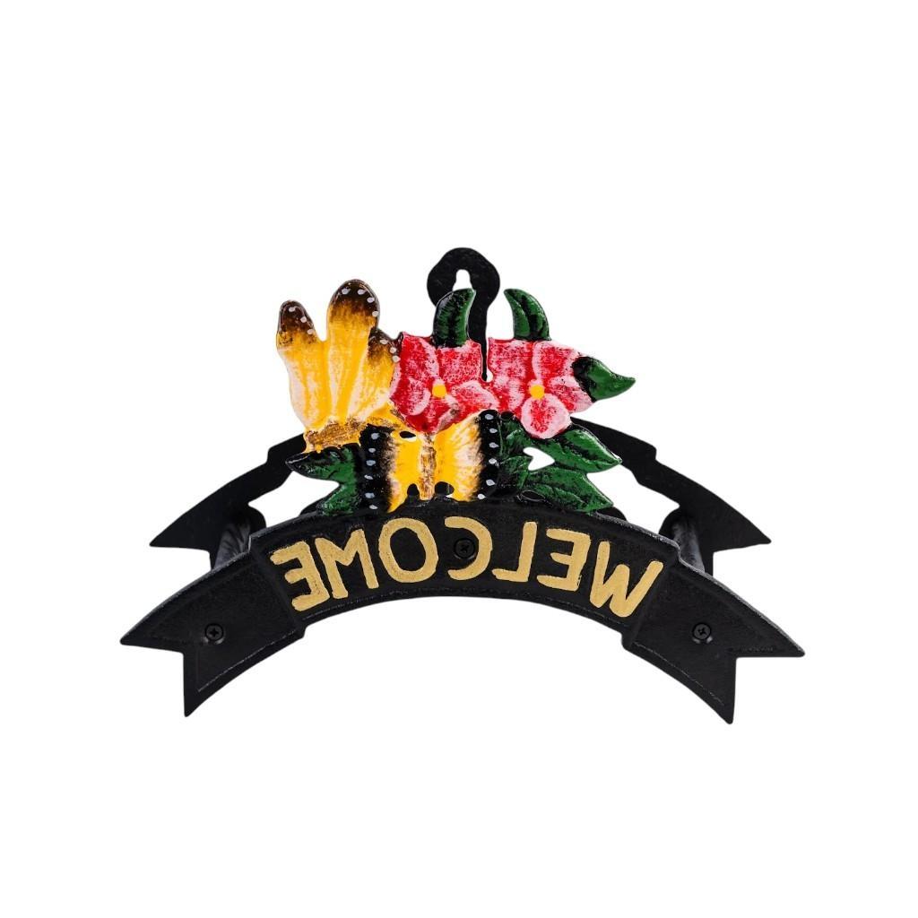 8" Black Yellow And Pink Iron Floral Bouquet Welcome Garden Hose Hanger - HomeRoots - Flyclothing LLC