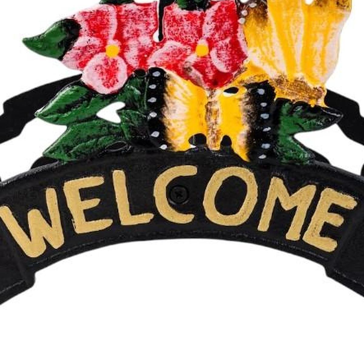 8" Black Yellow And Pink Iron Floral Bouquet Welcome Garden Hose Hanger - HomeRoots - Flyclothing LLC