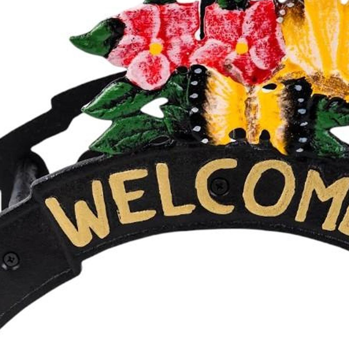 8" Black Yellow And Pink Iron Floral Bouquet Welcome Garden Hose Hanger - HomeRoots - Flyclothing LLC