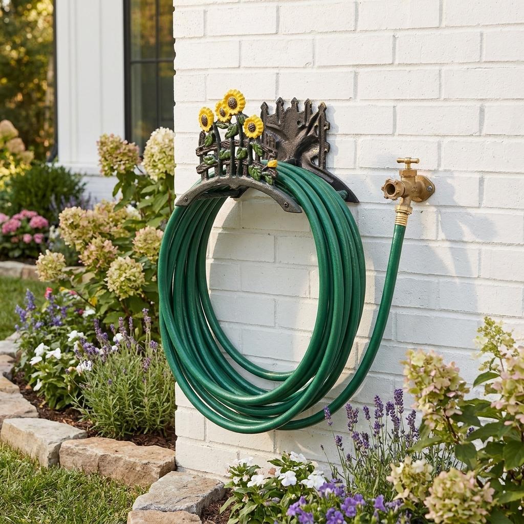 7" Yellow Black And Green Iron Sunflowers Garden Hose Hanger - HomeRoots - Flyclothing LLC