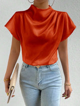 Mock Neck Short Sleeve Blouse - Trendsi - Flyclothing LLC