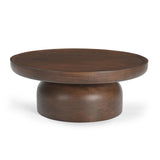 36" Brown Solid Wood Round Drum Coffee Table
