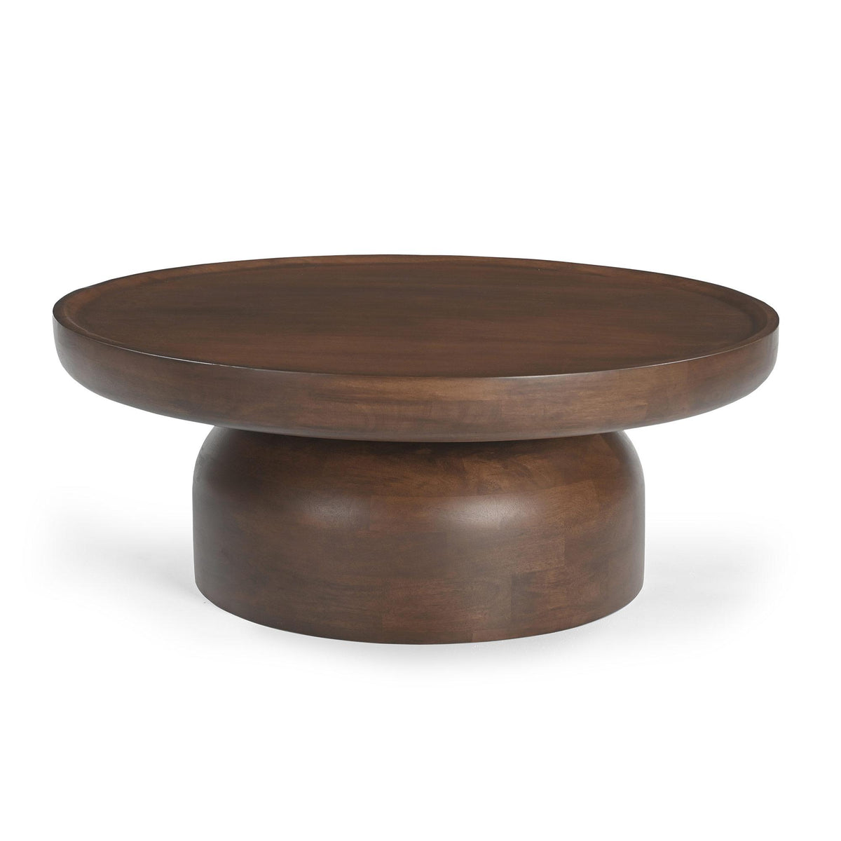 36" Brown Solid Wood Round Drum Coffee Table