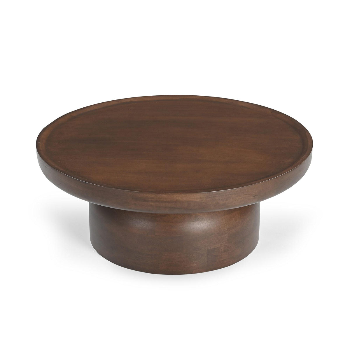 36" Brown Solid Wood Round Drum Coffee Table