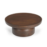 36" Brown Solid Wood Round Drum Coffee Table